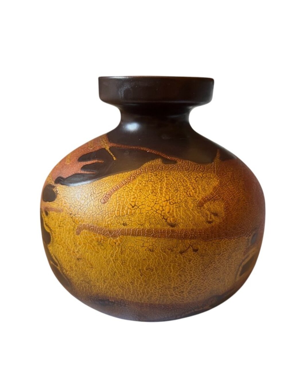 Royal Haeger Earth Wrap Pottery Vase Lava Drip Glaze Brown Tan Yellow 7.5" MCM